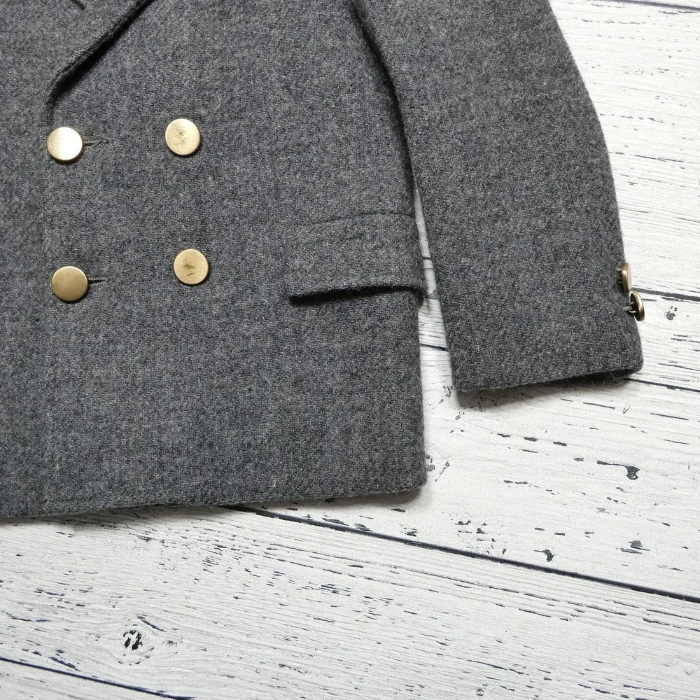 Vintage Elegant Heir Wool Blend Pea Coat Boys Size 8 Gray Double Breasted